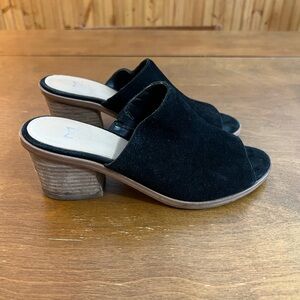 Marc Fisher, black suede, heel mule slides, size 6.5